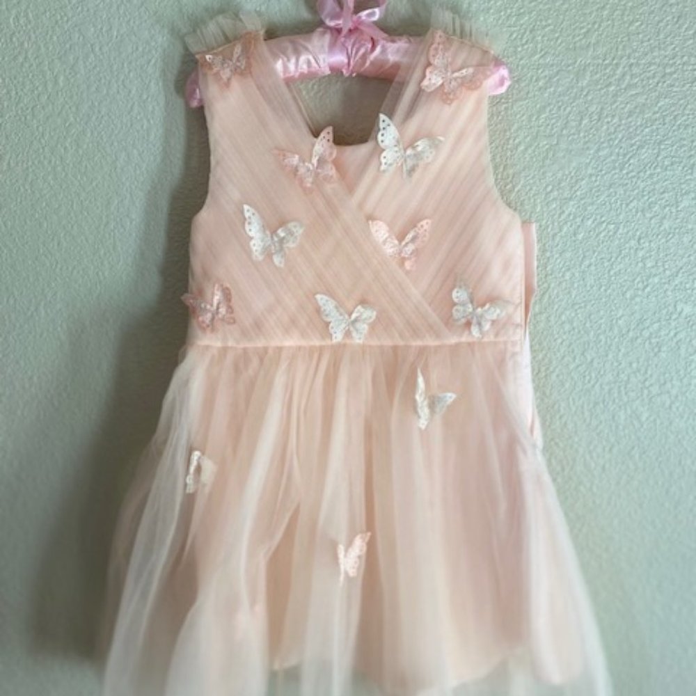 Monsoon Sz 8 Light Peach Dress w/Butterflies